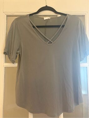 Women's Crisscross V-Neck Tee in Sage Green